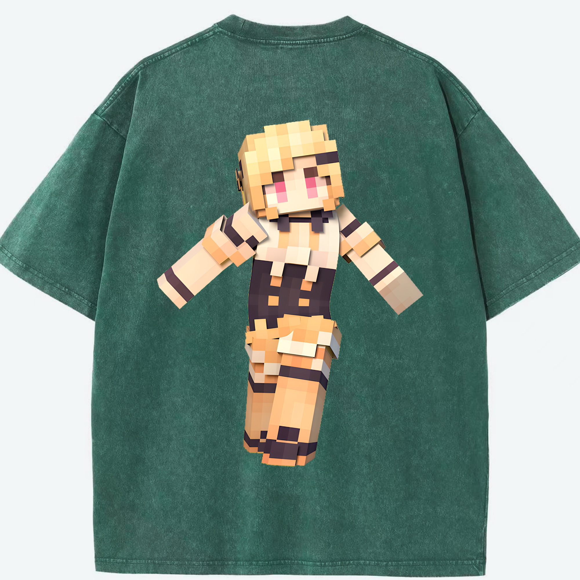 （画像用） マインクラフト ブロックの世界 Minecraft MC Block world 綿100% ヴィンテージ風 半袖Tシャツ（背面プリント）